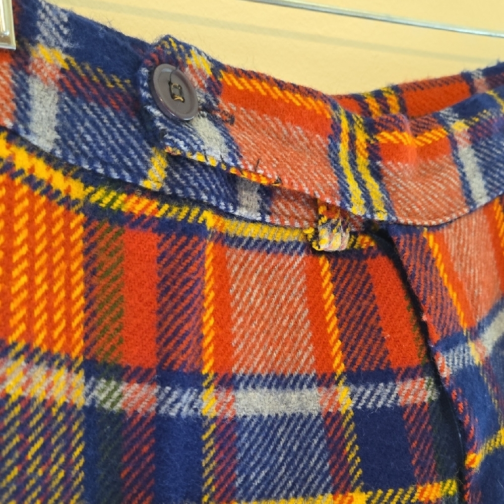 TRUE 70'S Plaid Wide Leg Pants Multicolor Bell Bottoms Wool.Small Hole Repaired. - Picture 8 of 11